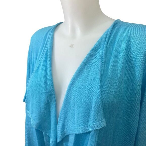 J. Jill Tidal Blue Open Front Knit Lightweight Linen Blend Cardigan Size XL NEW - Picture 2 of 9